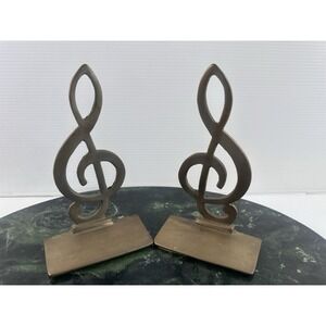 Vintage Brass Treble Clef  Music Note Bookends Pair MCM Music Room Office Decor